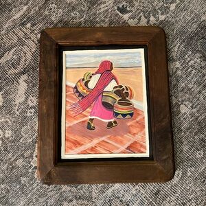 Original Folk Art Painting Wood Frame Colorful Artist Signed